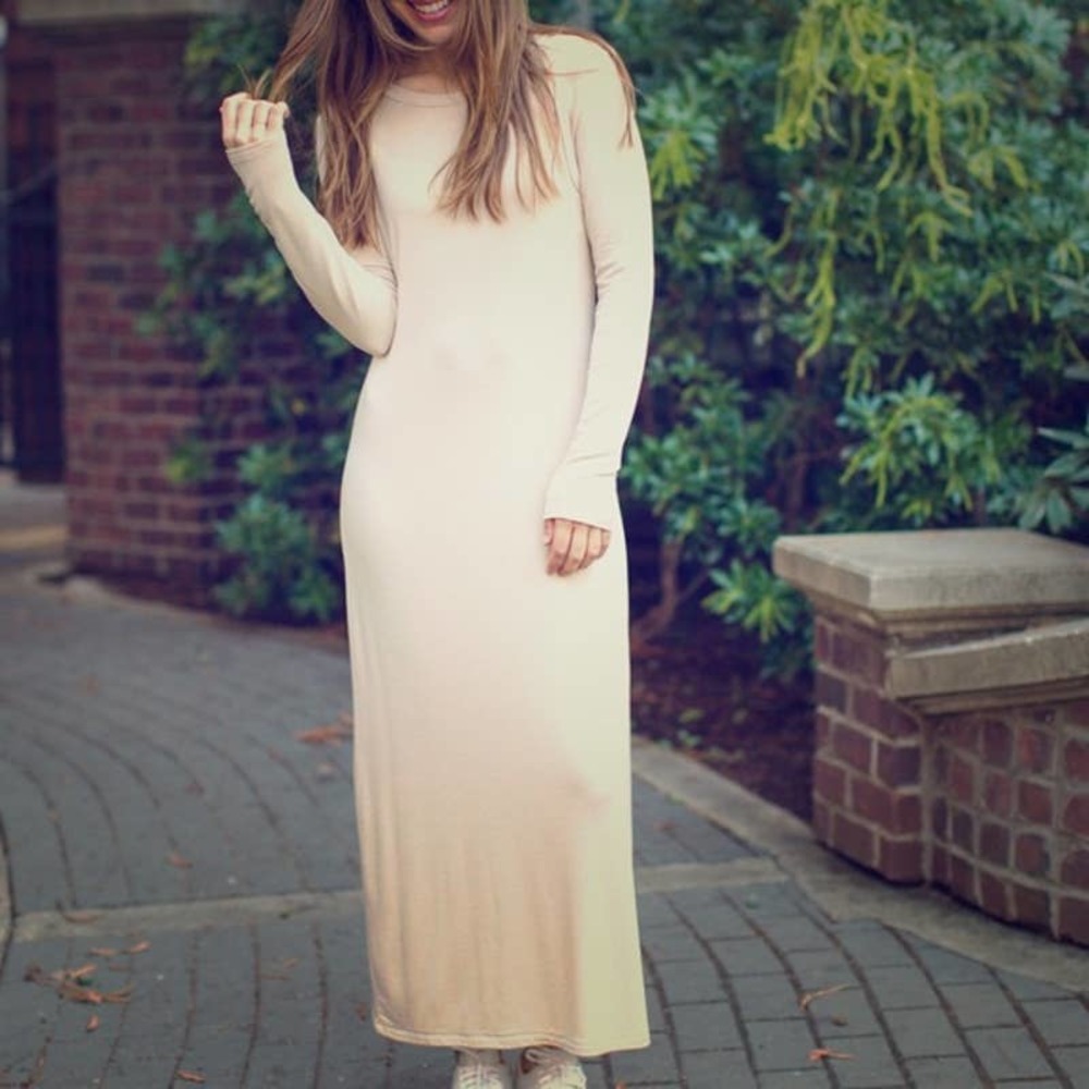 Sonnet James Play Dress Maxi Modal Beige Size Small Long Sleeve